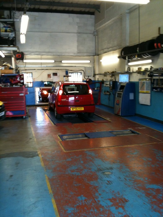 cars lined up in garage